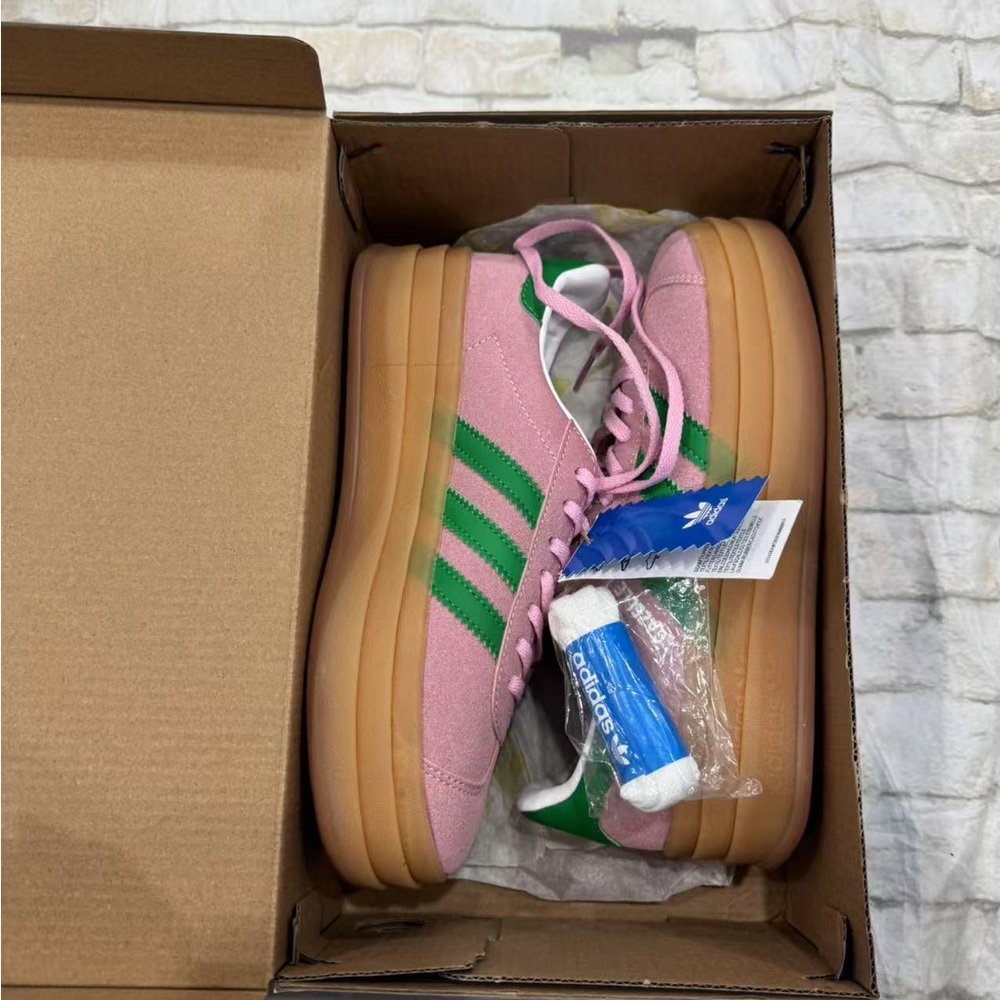 Adidas Pink and Green Sneakers with Signature Stripes